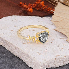 Nature Inspired 4 Prong Heart Shaped Black Rutilated Quartz Wedding Ring