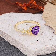 Nature Inspired 4 Prong Heart Shaped Amethyst Wedding Ring