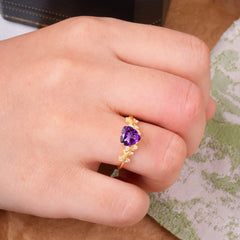 Nature Inspired 4 Prong Heart Shaped Amethyst Wedding Ring