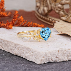 Nature Inspired 4 Prong Heart Shaped Aquamarine Wedding Ring