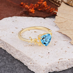 Nature Inspired 4 Prong Heart Shaped Aquamarine Wedding Ring