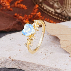 Nature Inspired 4 Prong Heart Shaped Moonstone Wedding Ring