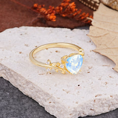 Nature Inspired 4 Prong Heart Shaped Moonstone Wedding Ring