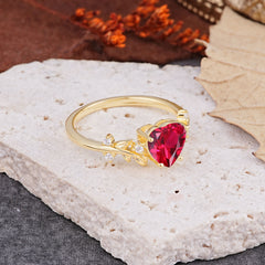 Nature Inspired 4 Prong Heart Shaped Ruby Wedding Ring