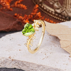 Nature Inspired 4 Prong Heart Shaped Peridot Wedding Ring