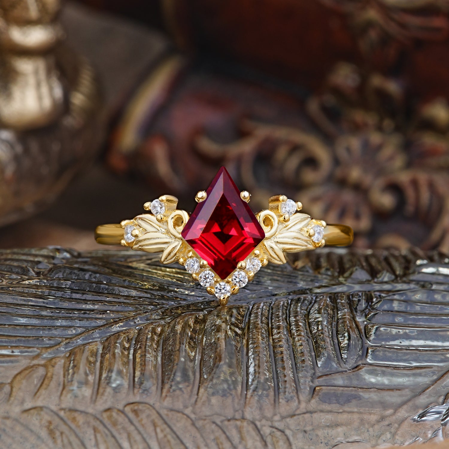 Luxury Nature-Inspired 4-Prong Kite-Cut Natural Ruby Engagement Ring