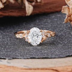 Retro Nature-Inspired 4-Prong Oval-Cut Lab Diamond Engagement Ring