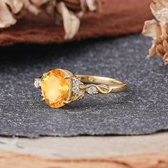 Retro Nature-Inspired 4-Prong Oval-Cut Citrine Engagement Ring