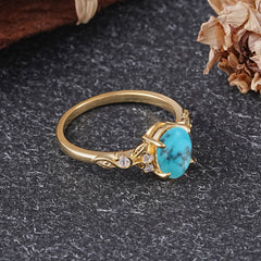 Retro Nature-Inspired 4-Prong Oval-Cut Turquoise Engagement Ring