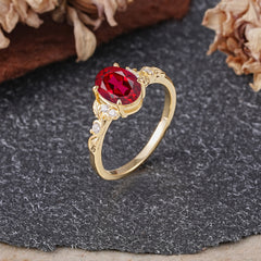 Retro Nature-Inspired 4-Prong Oval-Cut Ruby Engagement Ring