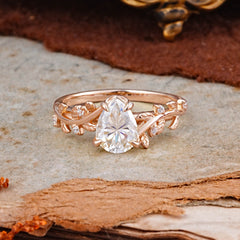 Nature-Inspired Vine-Entwined 4-Prong Teardrop-Cut Moissanite Engagement Ring