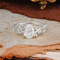 Nature-Inspired Vine-Entwined 4-Prong Teardrop-Cut Moissanite Engagement Ring