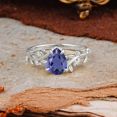 Nature-Inspired Vine-Entwined 4-Prong Teardrop-Cut Tanzanite Engagement Ring