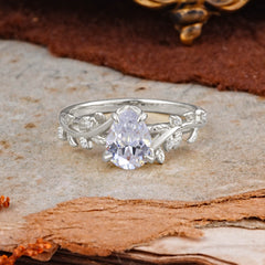 Nature-Inspired Vine-Entwined 4-Prong Teardrop-Cut Lab Diamond Engagement Ring