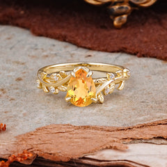 Nature-Inspired Vine-Entwined 4-Prong Teardrop-Cut Citrine Engagement Ring