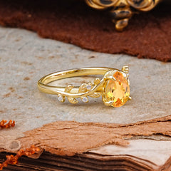 Nature-Inspired Vine-Entwined 4-Prong Teardrop-Cut Citrine Engagement Ring