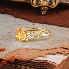 Nature-Inspired Vine-Entwined 4-Prong Teardrop-Cut Citrine Engagement Ring