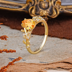Nature-Inspired Vine-Entwined 4-Prong Teardrop-Cut Citrine Engagement Ring