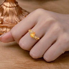 Nature-Inspired Vine-Entwined 4-Prong Teardrop-Cut Citrine Engagement Ring