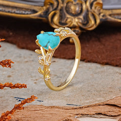 Nature-Inspired Vine-Entwined 4-Prong Teardrop-Cut Turquoise Engagement Ring