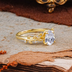 Nature-Inspired Vine-Entwined 4-Prong Teardrop-Cut Lab Diamond Engagement Ring