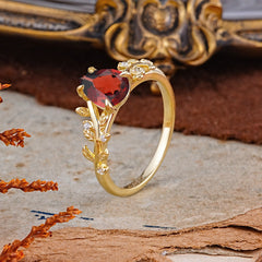 Nature-Inspired Vine-Entwined 4-Prong Teardrop-Cut Garnet Engagement Ring