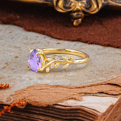 Nature-Inspired Vine-Entwined 4-Prong Teardrop-Cut Amethyst Engagement Ring