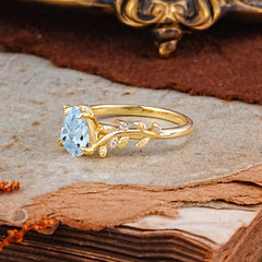 Nature-Inspired Vine-Entwined 4-Prong Teardrop-Cut Aquamarine Engagement Ring