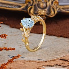 Nature-Inspired Vine-Entwined 4-Prong Teardrop-Cut Aquamarine Engagement Ring