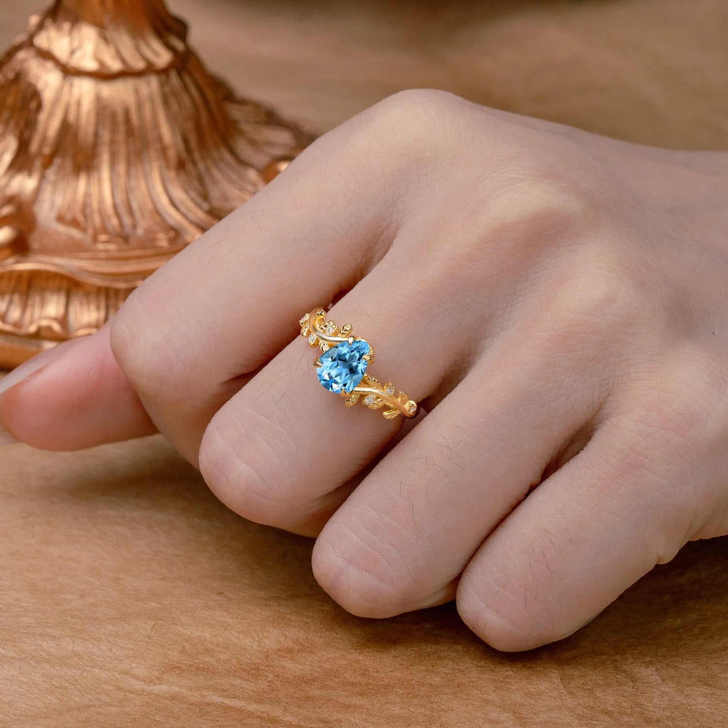 Nature-Inspired Vine-Entwined 4-Prong Teardrop-Cut Aquamarine Engagement Ring
