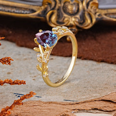 Nature-Inspired Vine-Entwined 4-Prong Teardrop-Cut Alexandrite Engagement Ring