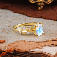 Nature-Inspired Vine-Entwined 4-Prong Teardrop-Cut Moonstone Engagement Ring