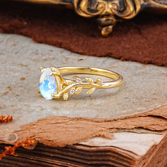 Nature-Inspired Vine-Entwined 4-Prong Teardrop-Cut Moonstone Engagement Ring