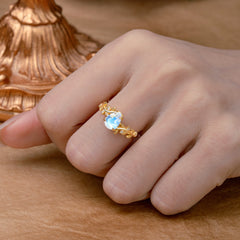 Nature-Inspired Vine-Entwined 4-Prong Teardrop-Cut Moonstone Engagement Ring