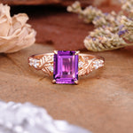 Nature-Inspired Emerald Cut Amethyst Engagement Ring - Additional view