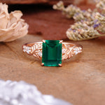 Nature-Inspired Emerald Cut Emerald Engagement Ring - Additional view