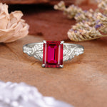 Nature-Inspired Emerald Cut Ruby Engagement Ring - Additional view