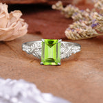 Nature-Inspired Emerald Cut Peridot Engagement Ring - Additional view