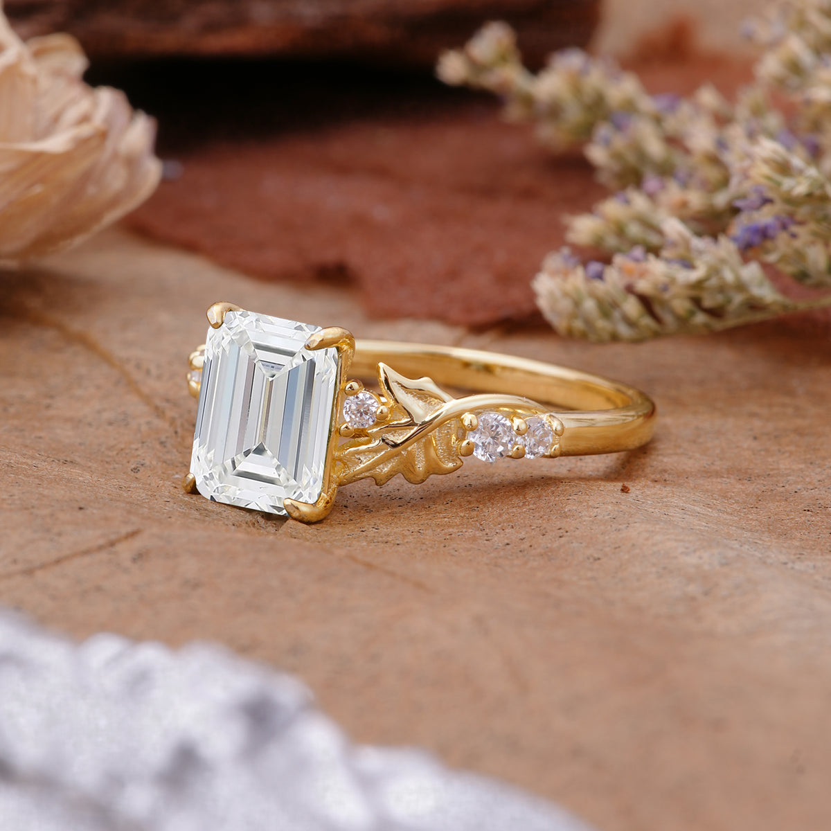 Nature-Inspired Emerald Cut Moissanite Engagement Ring - Additional view