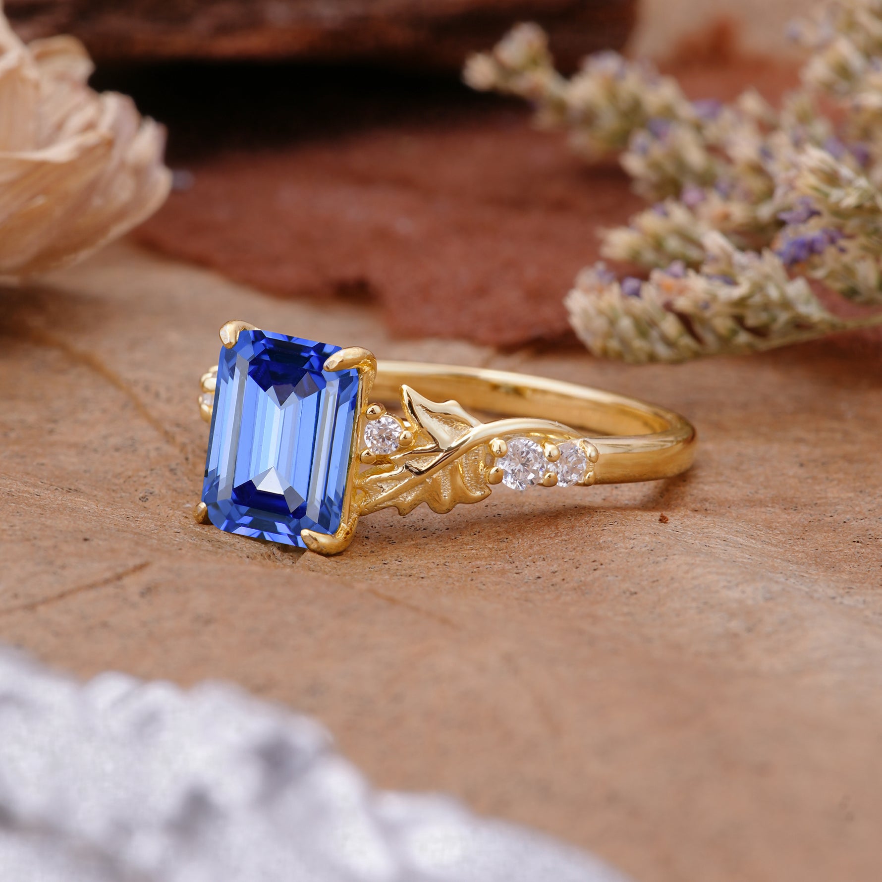 Nature-Inspired Emerald Cut Sapphire Engagement Ring - Additional view