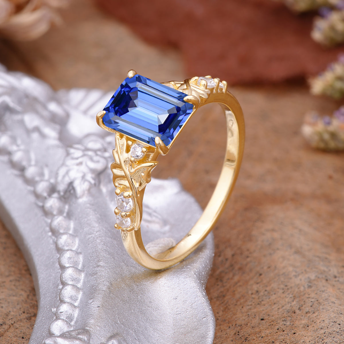 Nature-Inspired Emerald Cut Sapphire Engagement Ring - Additional view