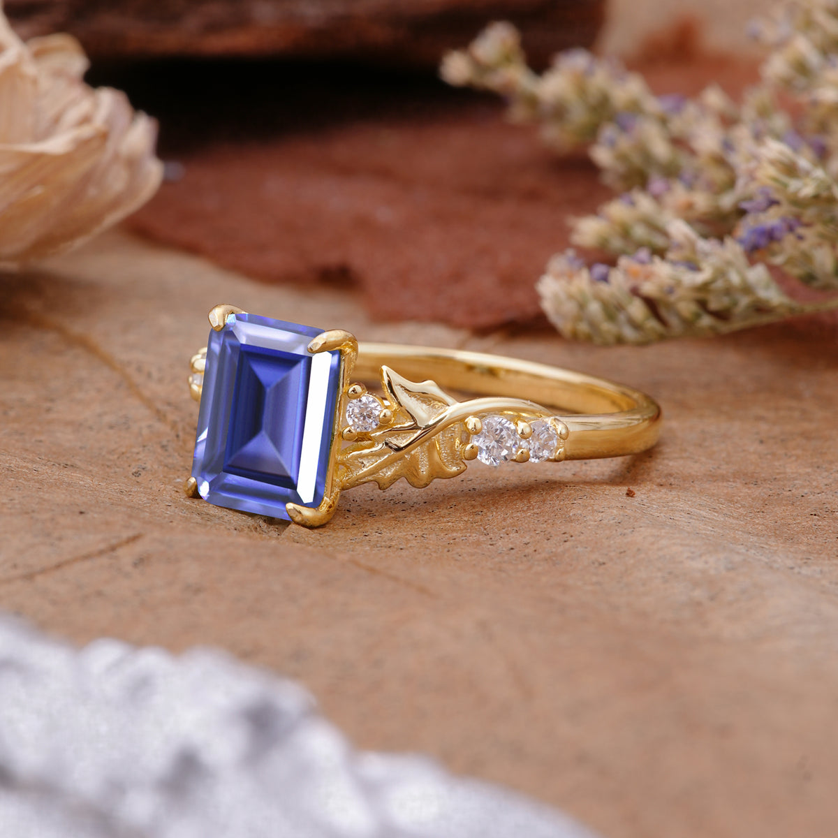 Nature-Inspired Emerald Cut Tanzanite Engagement Ring - Additional view