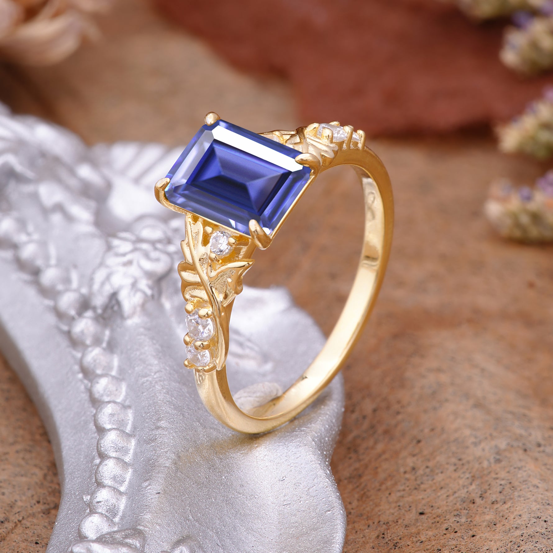 Nature-Inspired Emerald Cut Tanzanite Engagement Ring - Additional view