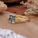 Nature-Inspired Emerald Cut Black Rutilated Quartz Engagement Ring - Additional view