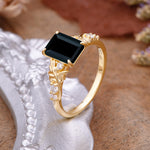 Nature-Inspired Emerald Cut Black Onyx Engagement Ring - Additional view