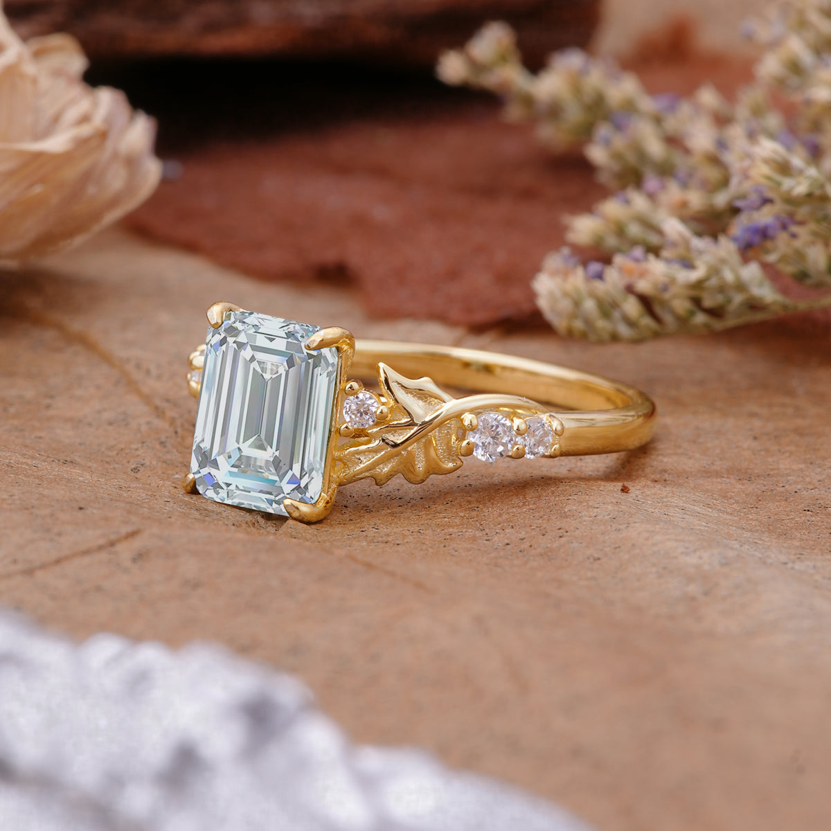Nature-Inspired Emerald Cut Lab Diamond Engagement Ring - Additional view
