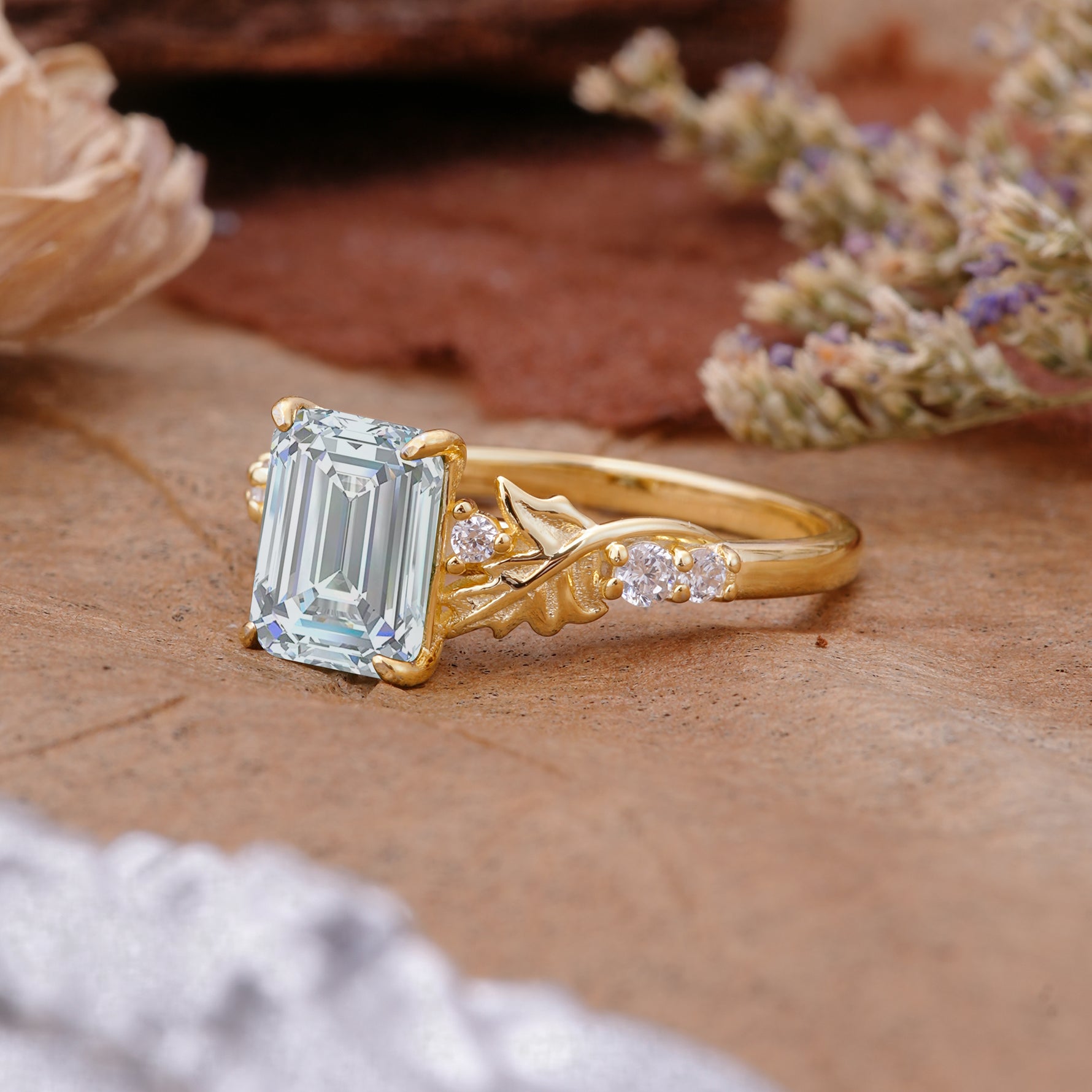 Nature-Inspired Emerald Cut Lab Diamond Engagement Ring - Additional view