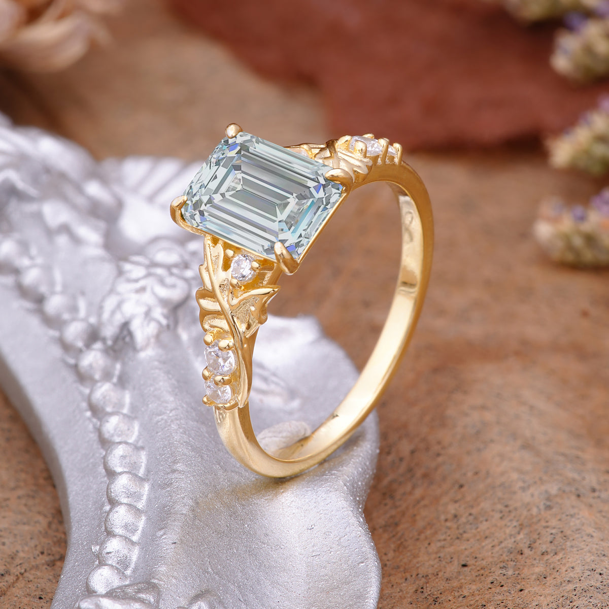 Nature-Inspired Emerald Cut Lab Diamond Engagement Ring - Additional view