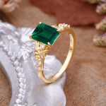 Nature-Inspired Emerald Cut Emerald Engagement Ring - Additional view