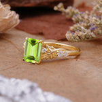 Nature-Inspired Emerald Cut Peridot Engagement Ring - Additional view